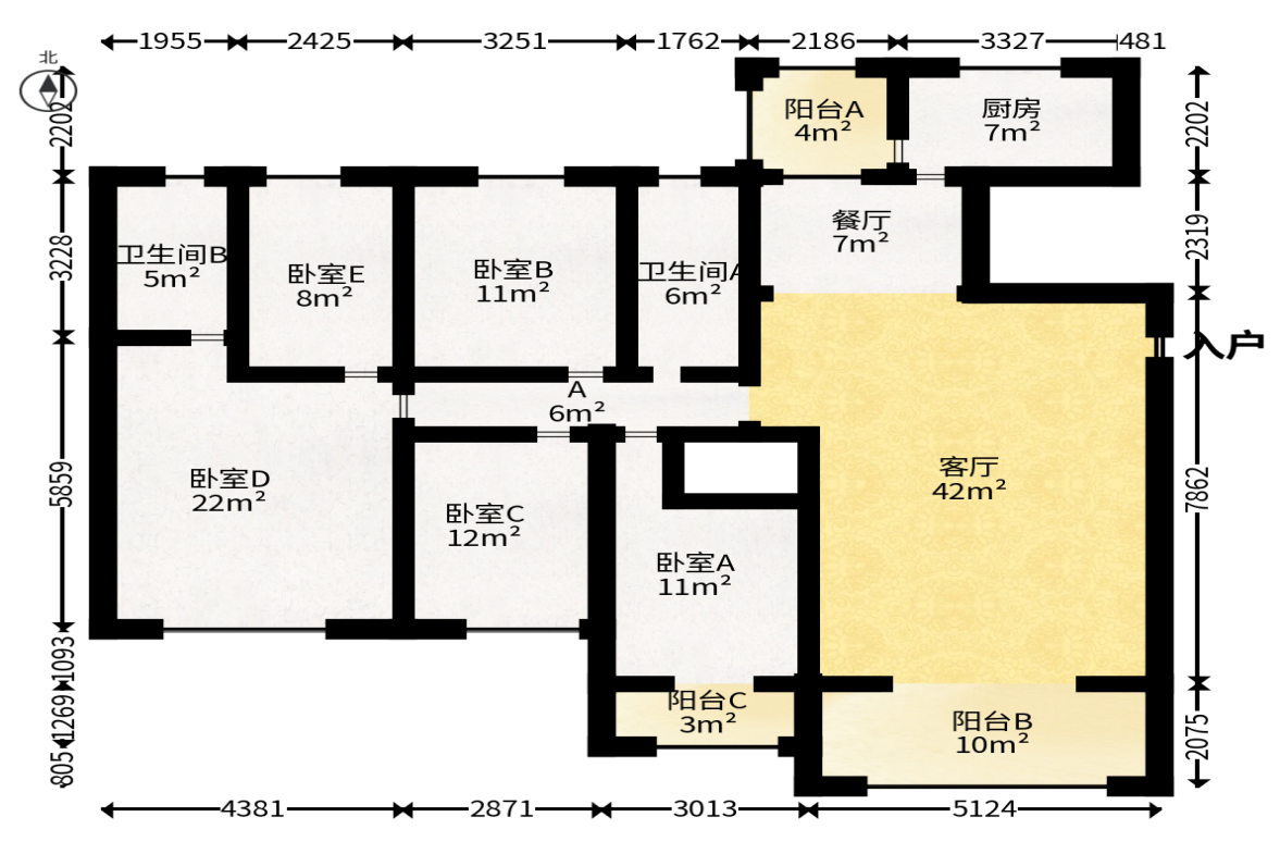 和美星城  5室2厅2卫   125.00万户型图