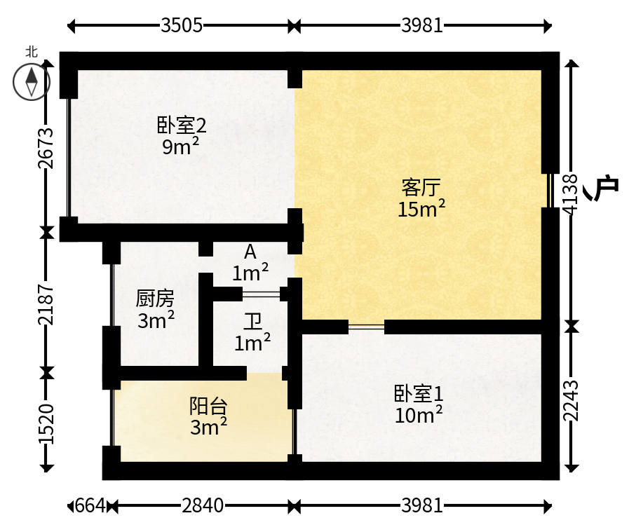 汇都公寓  2室1厅1卫   40.00万户型图