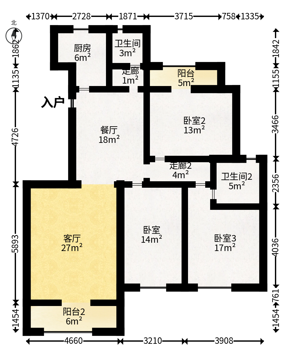 星城福邸（雄天朗郡）  3室2厅2卫   108.00万户型图