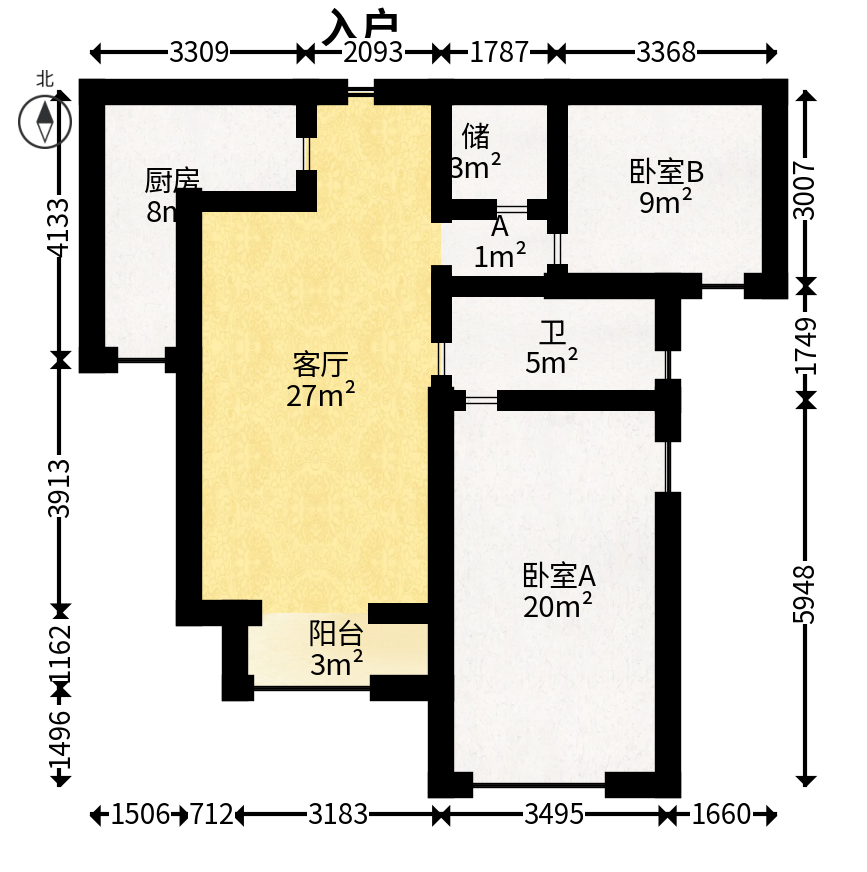 金茂梅溪湖  2室2厅1卫   158.00万户型图
