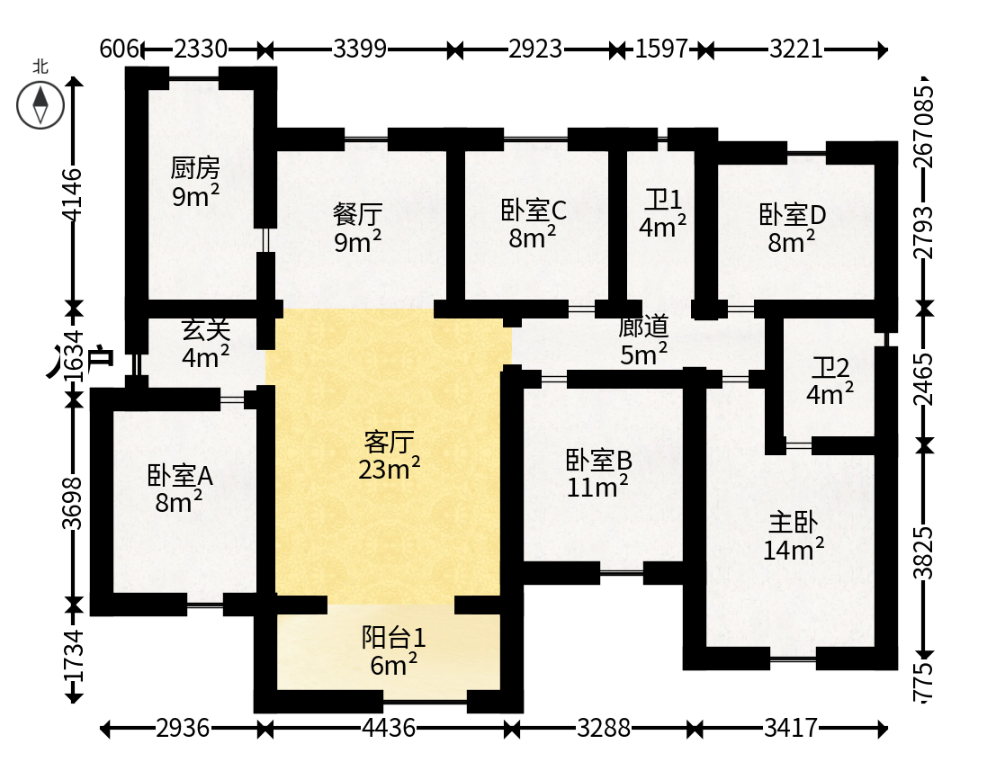 蔷薇国际  5室2厅2卫   92.00万户型图