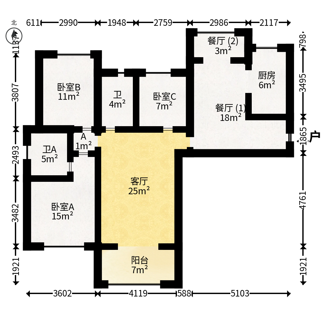 金茂梅溪湖  3室2厅2卫   229.00万户型图