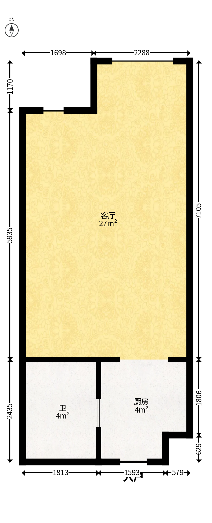 北辰三角洲E4区  1室1厅1卫   45.00万户型图