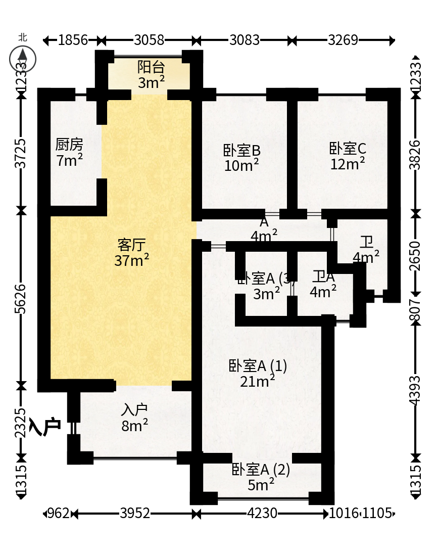 沁园春御院  3室2厅2卫   160.00万户型图