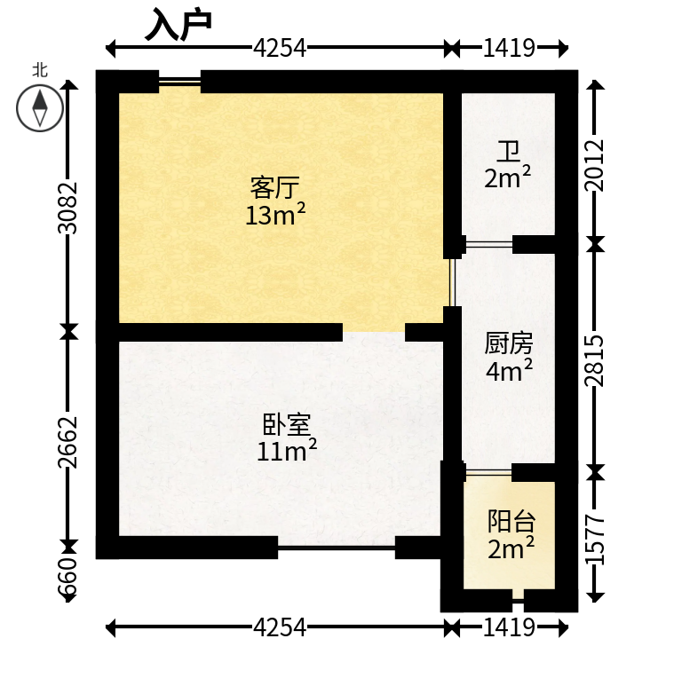 凯轩云顶  1室1厅1卫   35.00万户型图