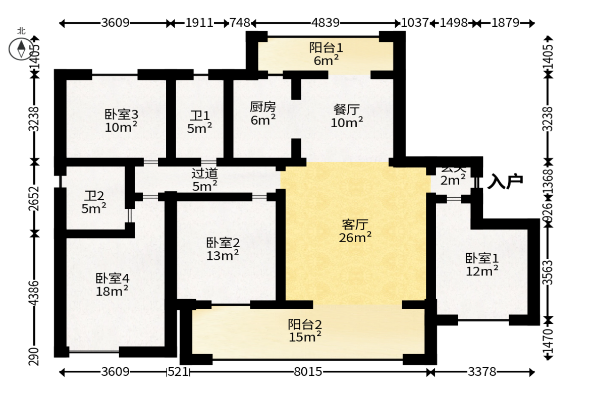 润和湘江天地E区  4室2厅2卫   210.00万户型图