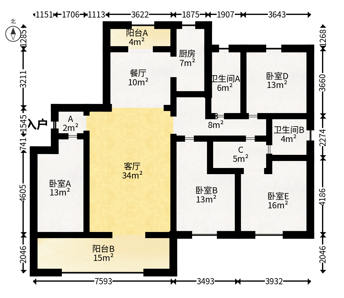 和美星城  4室2厅2卫   115.00万户型图