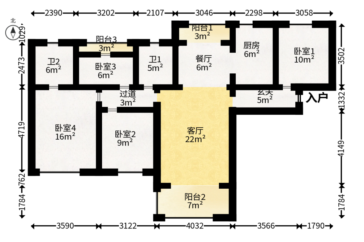勤诚达境界城  4室2厅2卫   110.00万户型图