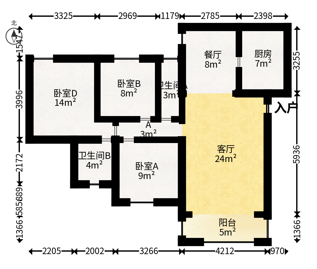 凯富南方鑫城  3室2厅2卫   68.00万户型图