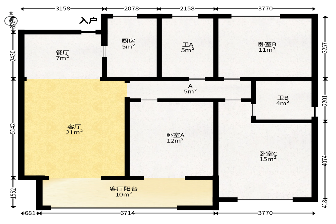 龙湖铂金中心（龙湖春江郦城）  3室2厅2卫   195.00万户型图