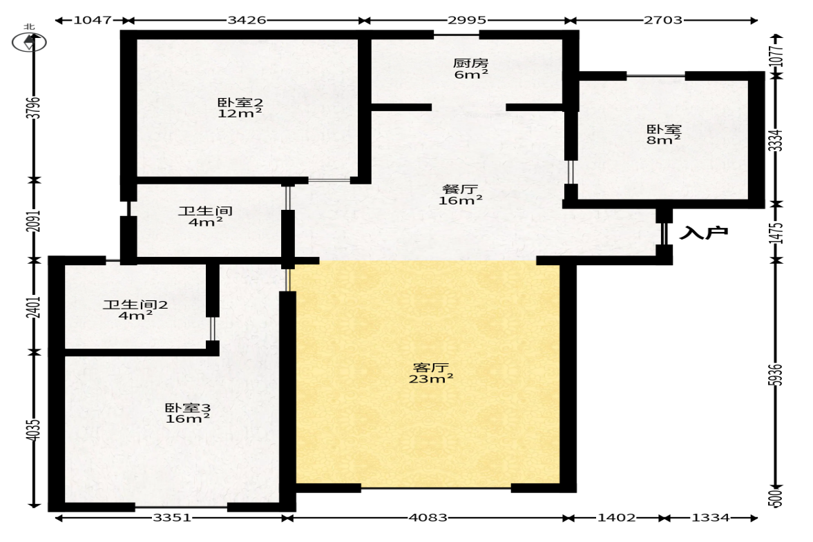 汇一城（汇壹公馆）  3室2厅2卫    86.88万户型图