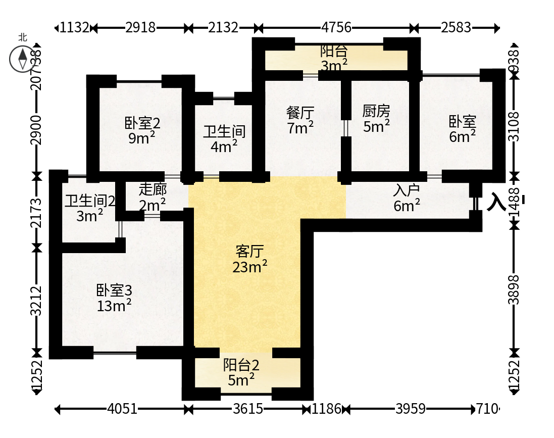 芙蓉万国城MOMA（卓越汇富苑）  3室2厅2卫   95.00万户型图