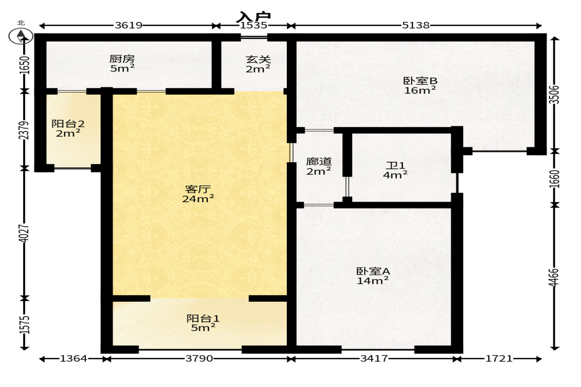 中海国际一期  2室2厅1卫   61.00万户型图