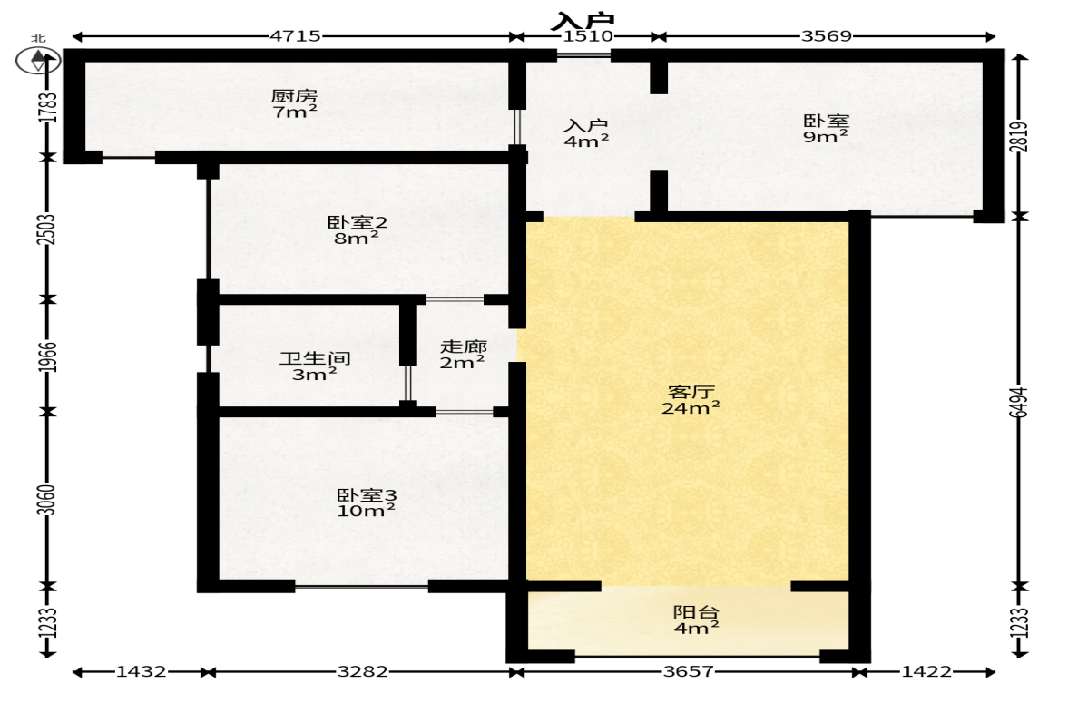 芙蓉万国城MOMA（卓越汇富苑）  3室2厅1卫    95.8万户型图
