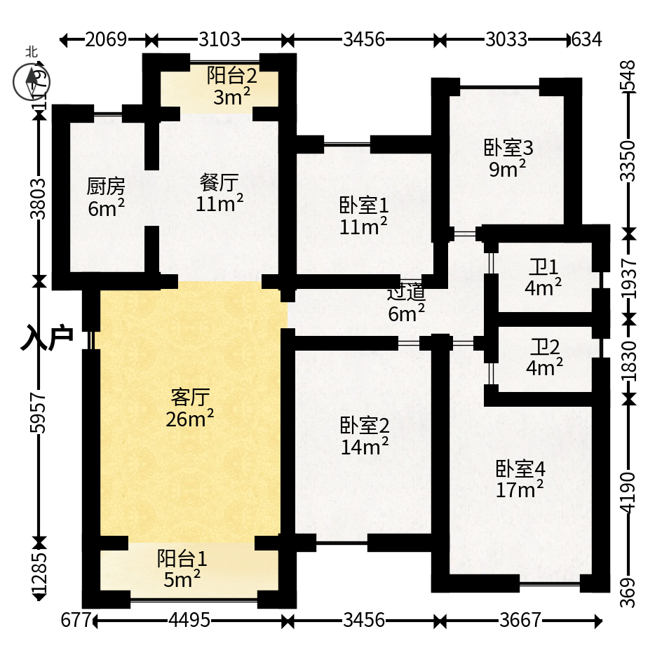 乐万邦康桥悦城  4室2厅2卫   138.00万户型图