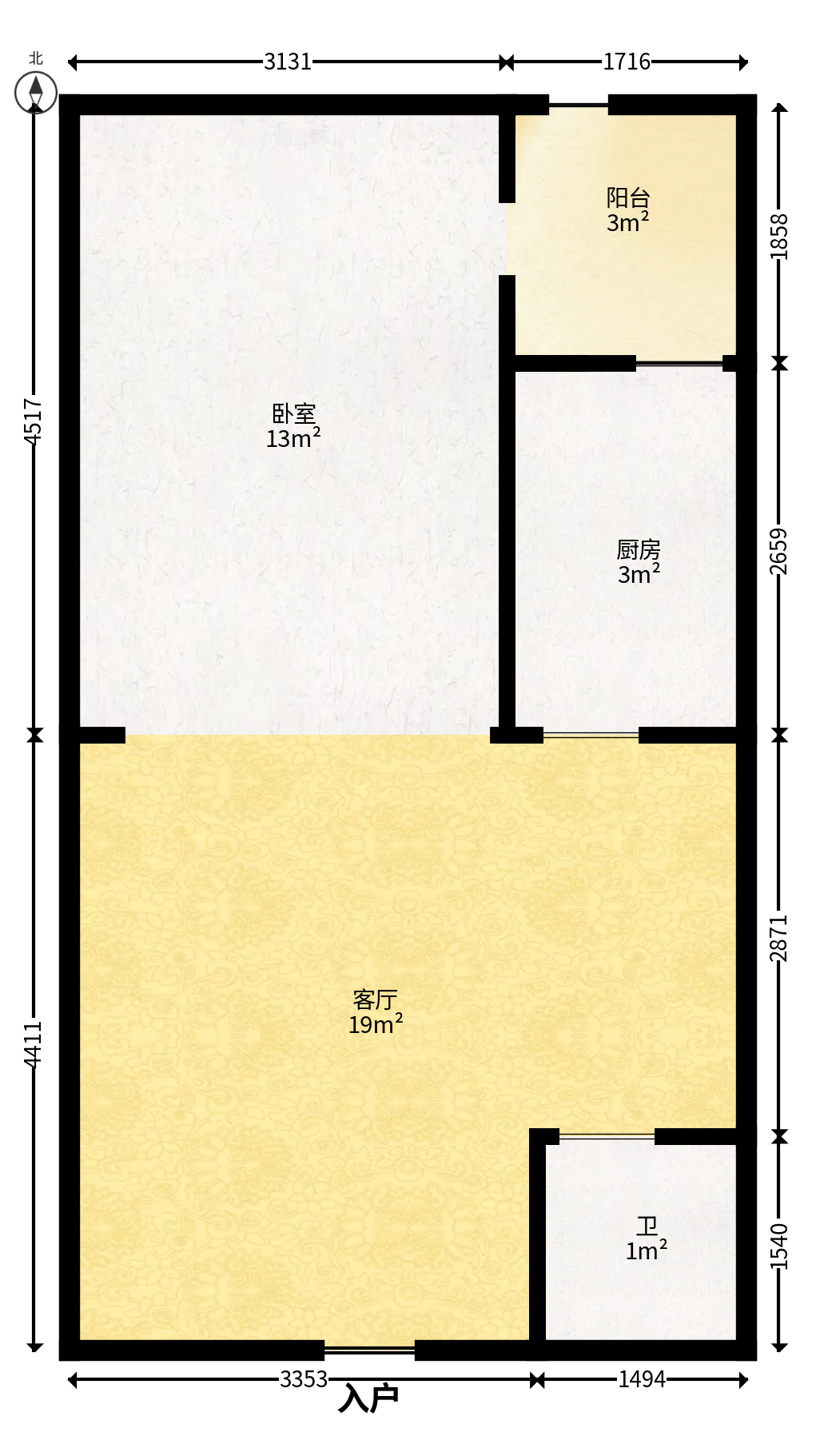 果遇微住宅（筑安雅居）  1室1厅1卫   57.00万户型图