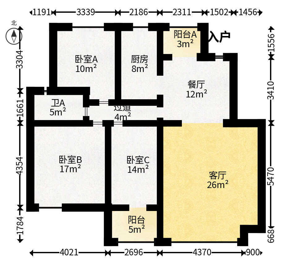 天赐良园  1室2厅2卫   95.00万户型图