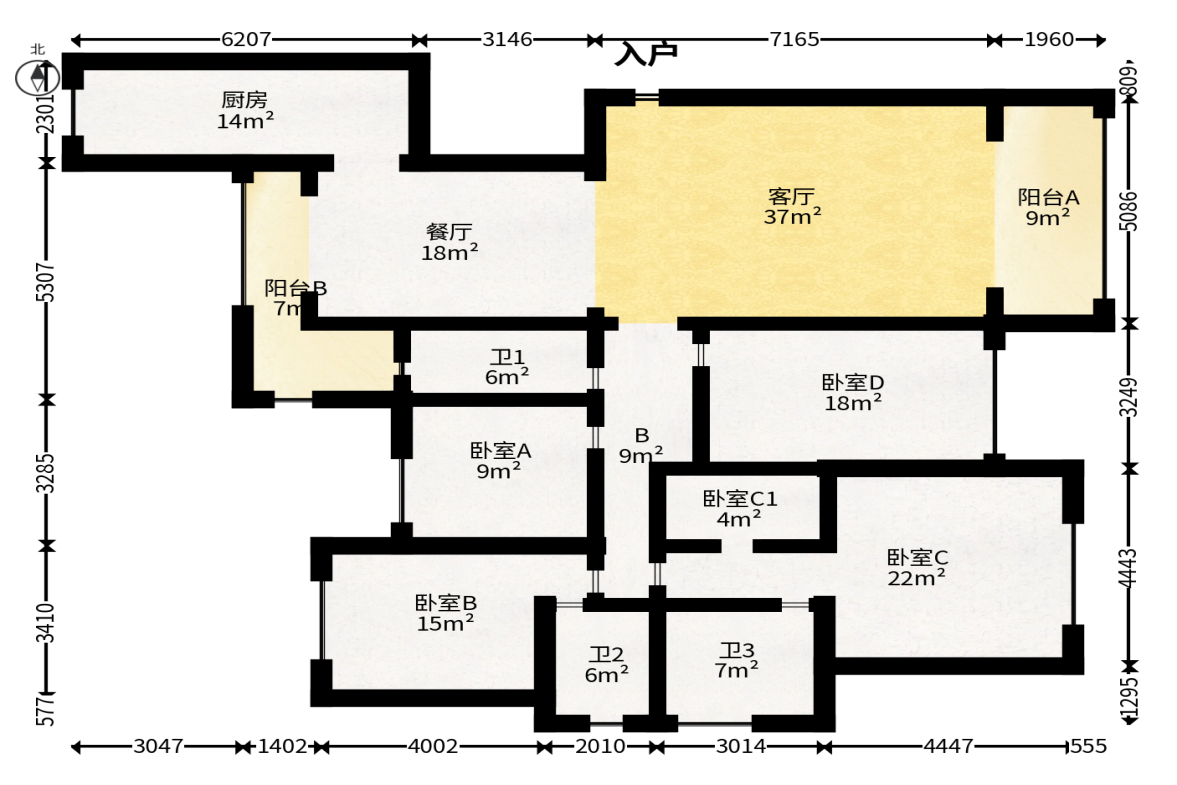 京武浪琴山一、二期  4室2厅3卫   498.00万户型图