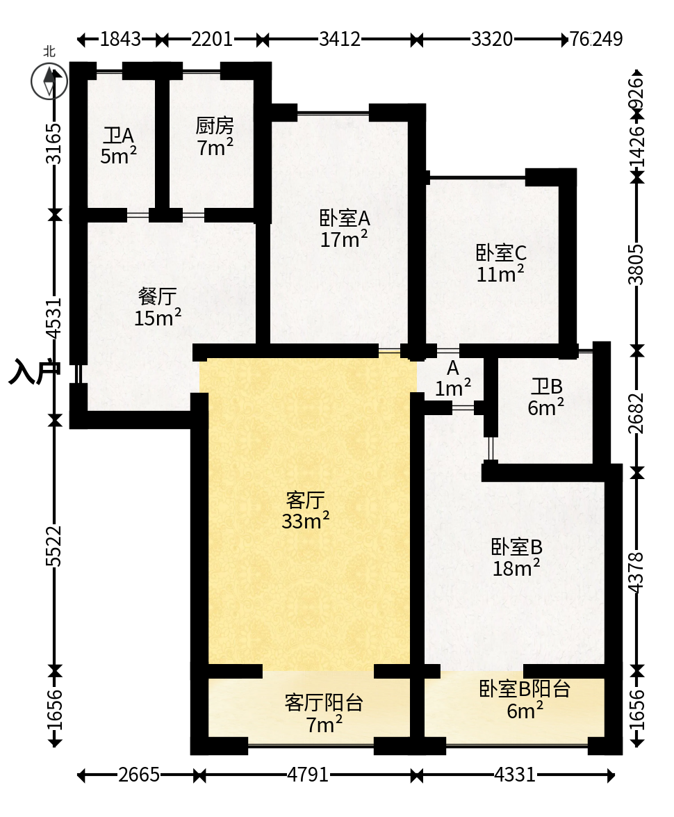 八方小区B区  3室2厅2卫   418.00万户型图