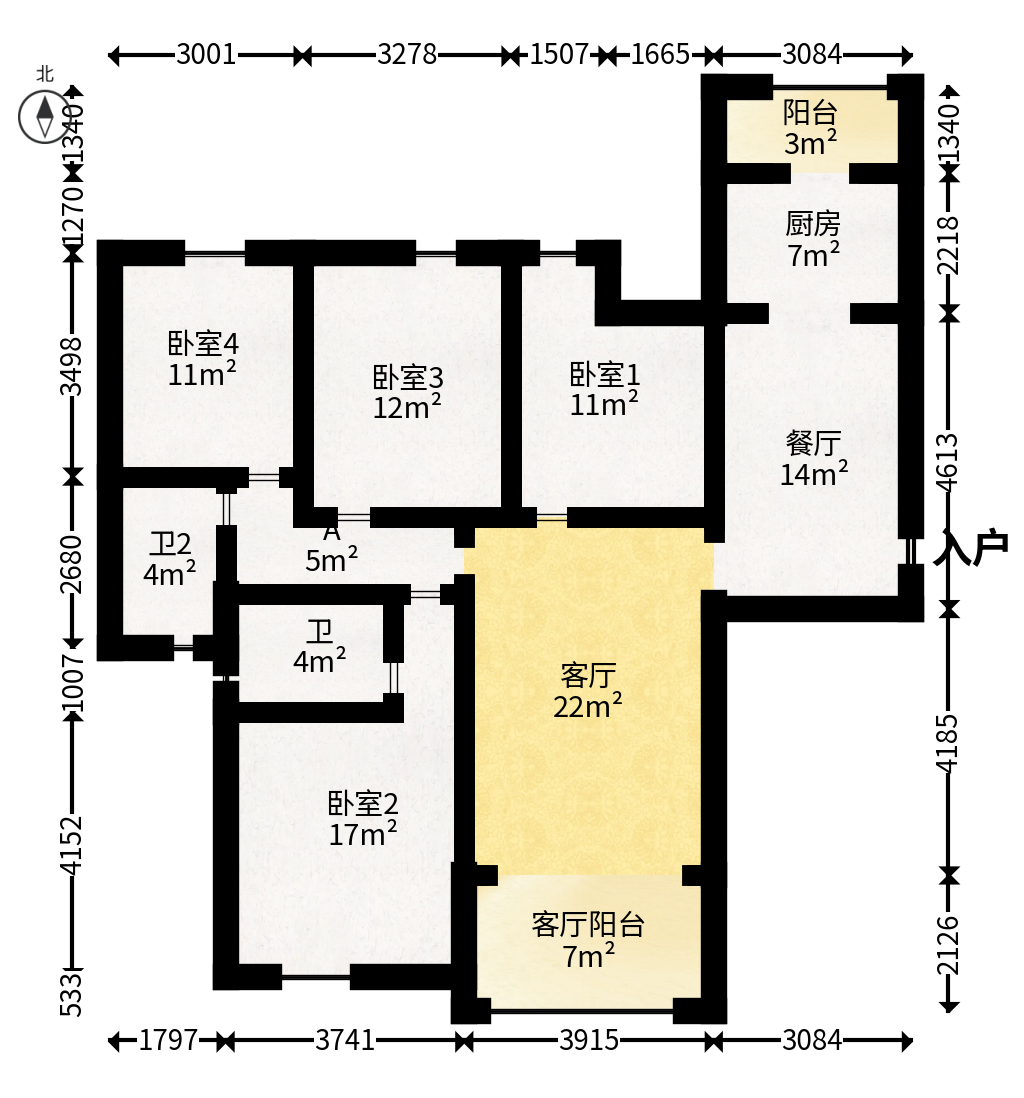 五江书香苑  4室2厅2卫   230.00万户型图
