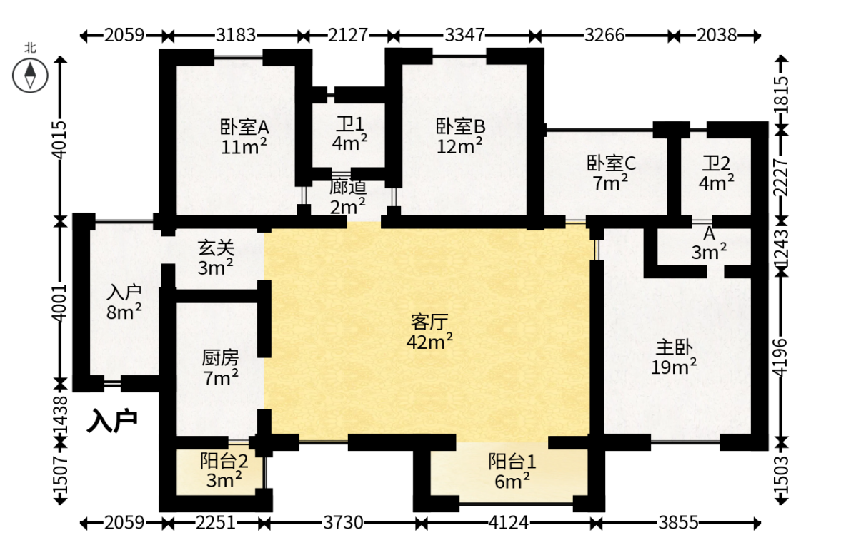 米兰春天  4室2厅2卫   108.00万户型图