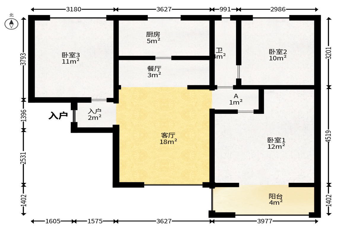 荣盛花语书苑  3室2厅1卫   76.00万户型图