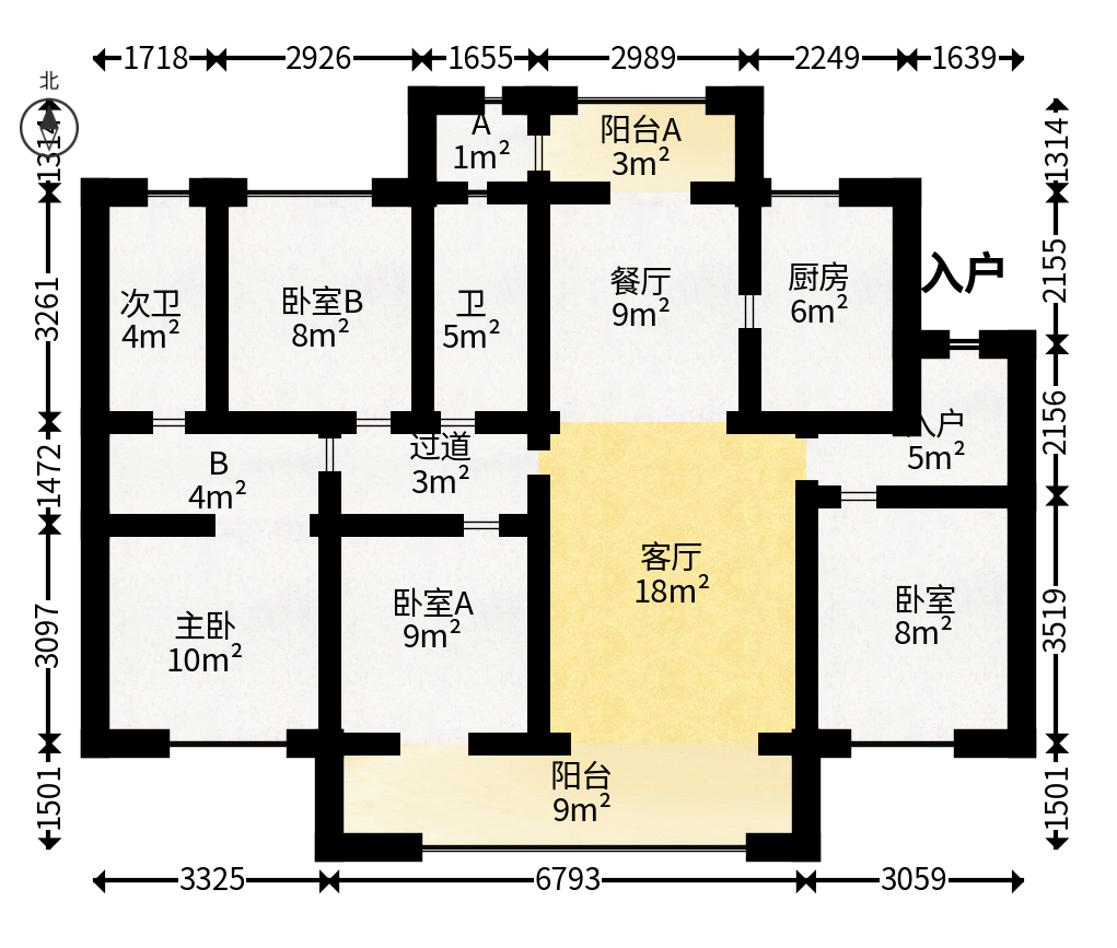 东原麓印长江B区  4室2厅2卫   198.00万户型图