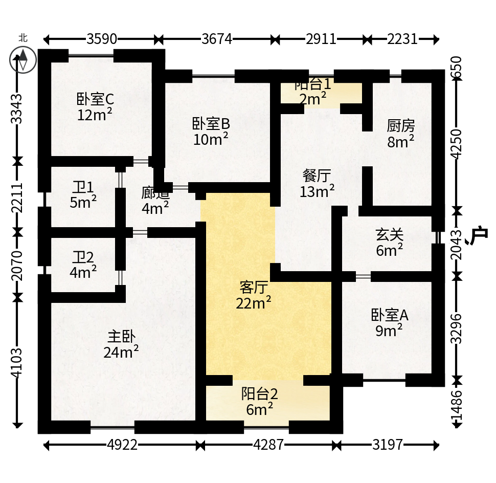 云栖谷  4室2厅2卫   118.00万户型图