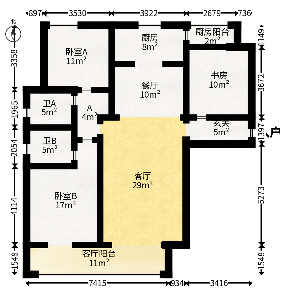 诺德滨江逸园（中铁逸园）  3室2厅2卫   205.00万户型图