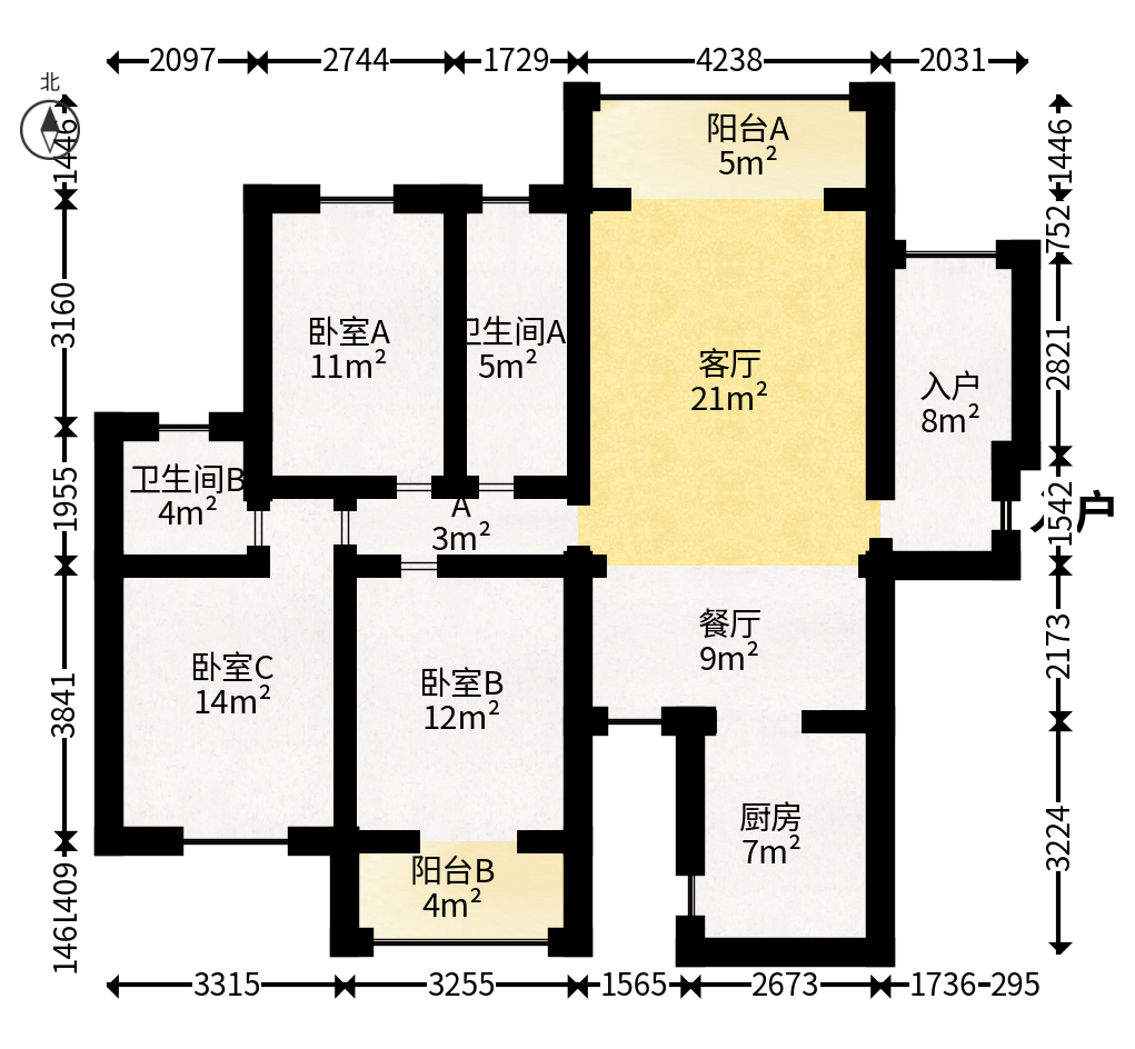 鑫天格林香山  4室2厅2卫   65.00万户型图