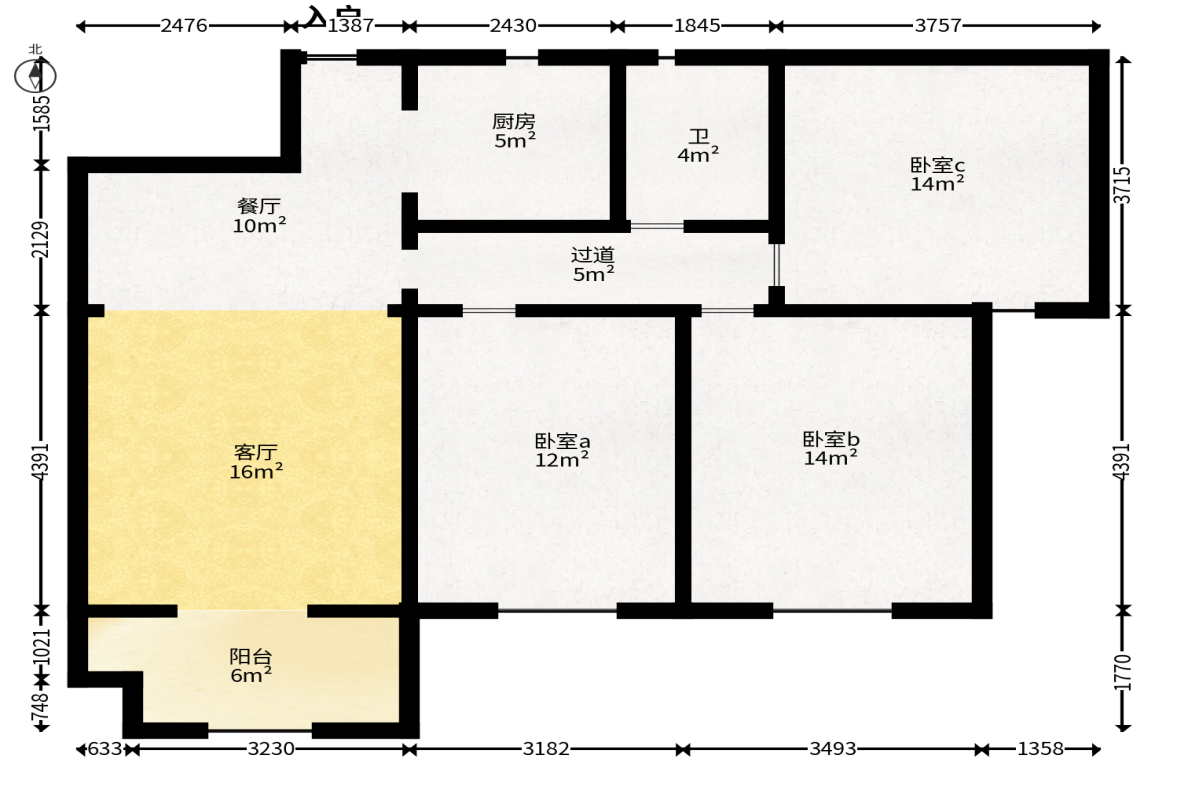 澳海谷山府  3室2厅1卫   85.00万户型图