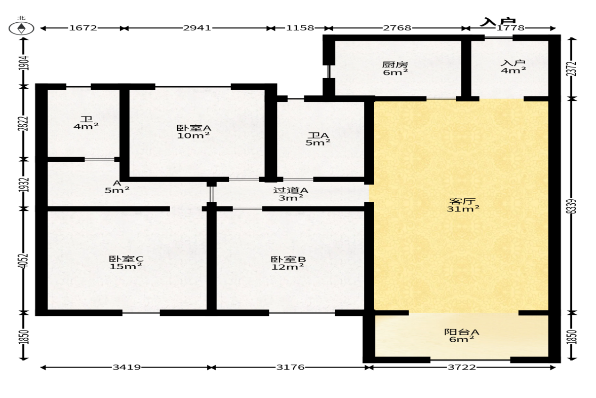 中海珑悦府  3室2厅2卫   129.80万户型图