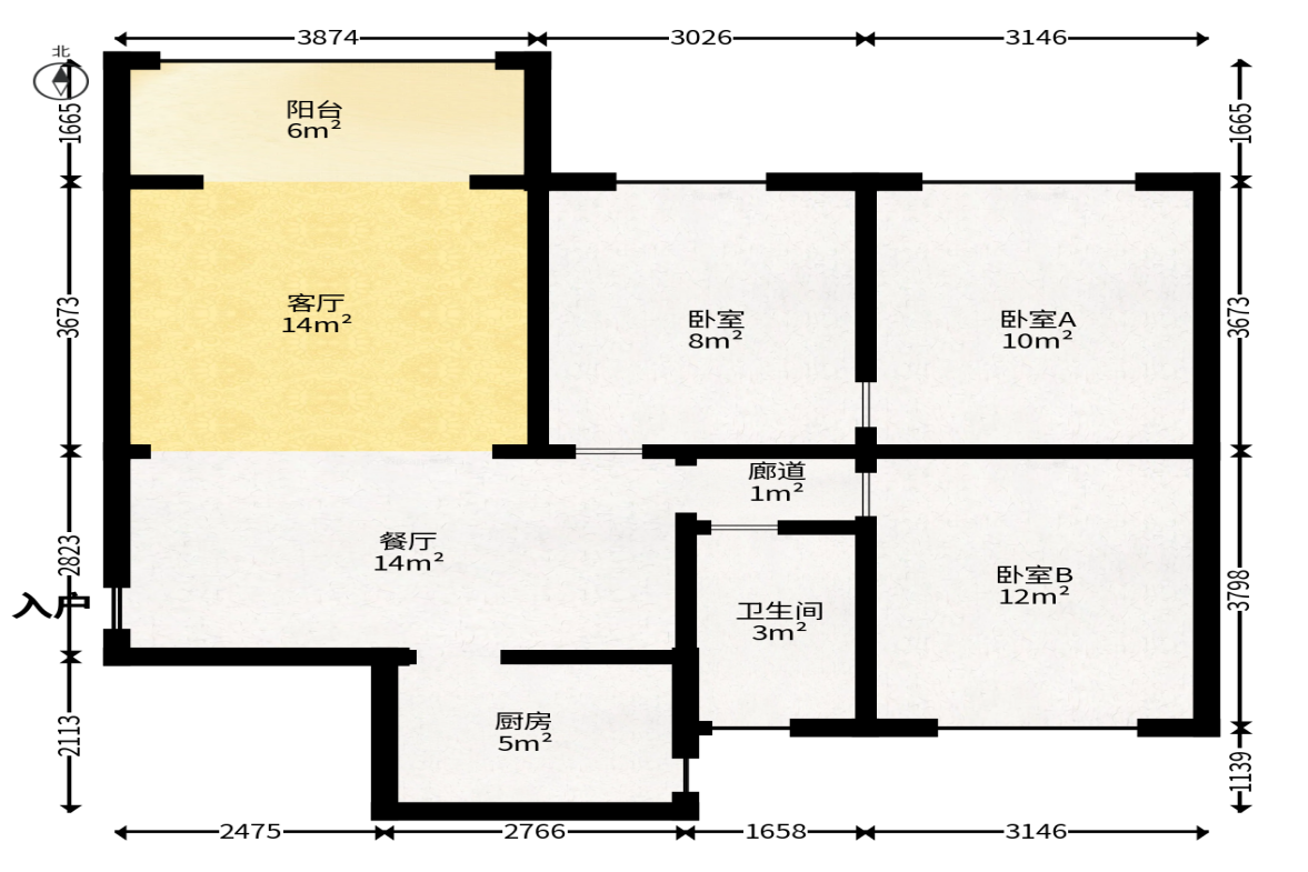 麓谷锦和园  3室2厅1卫   70.00万户型图