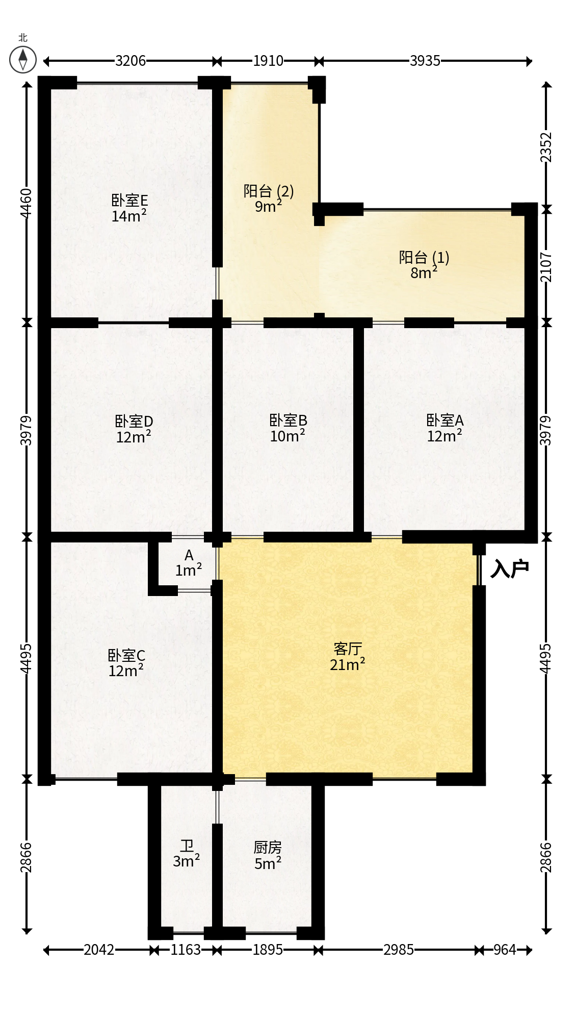 湖南警察学院白云路宿舍区  4室2厅1卫   88.00万户型图