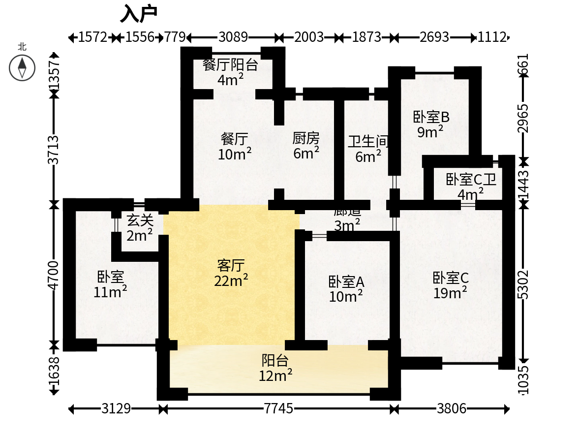 华润置地润樾府  4室2厅2卫   173.00万户型图