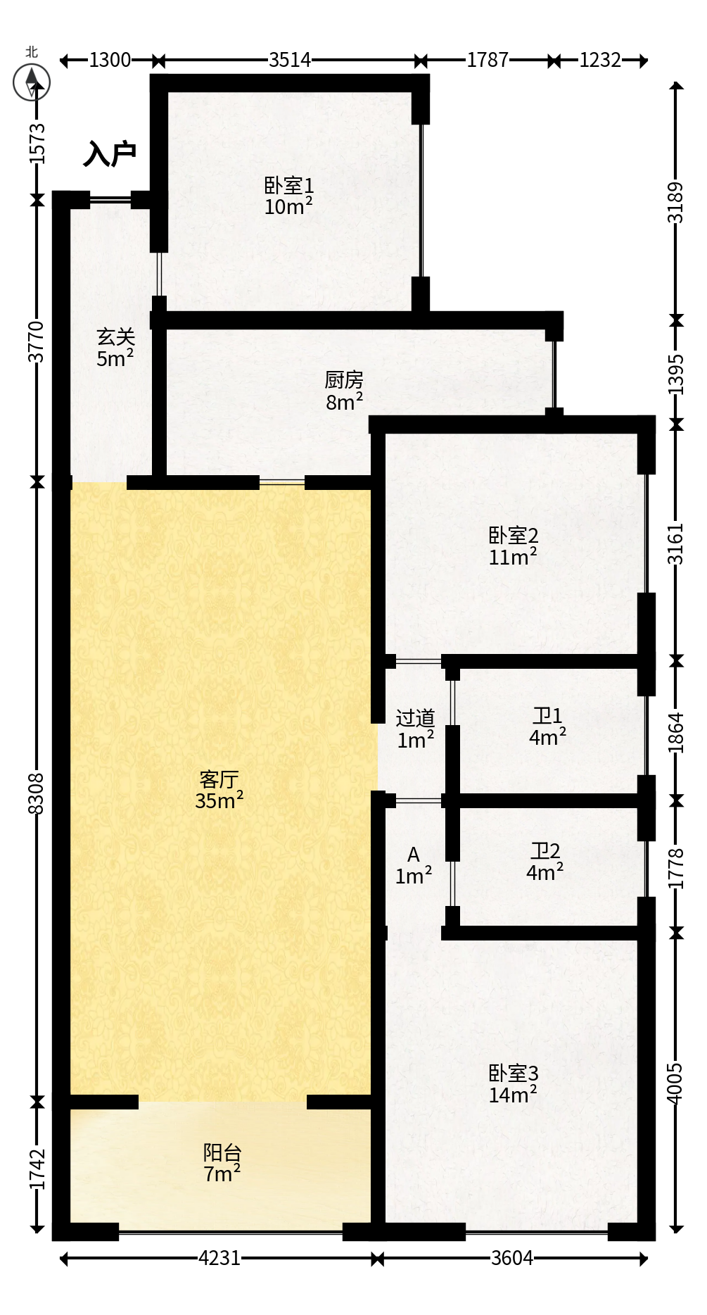 润和又一城  3室2厅2卫   99.00万户型图