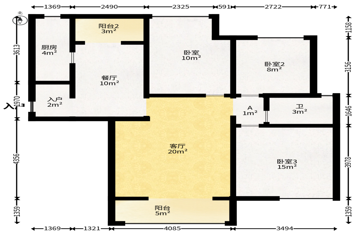保利麓谷林语D区  3室2厅1卫   95.00万户型图
