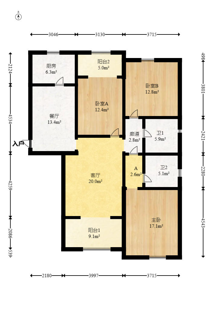 中建麓山和苑  3室2厅2卫   91.80万户型图
