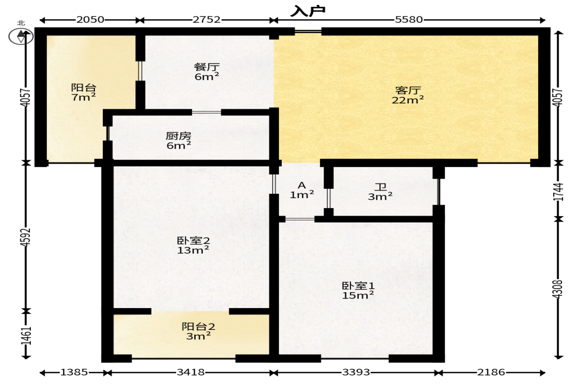 阳光锦城  2室2厅1卫   122.00万户型图