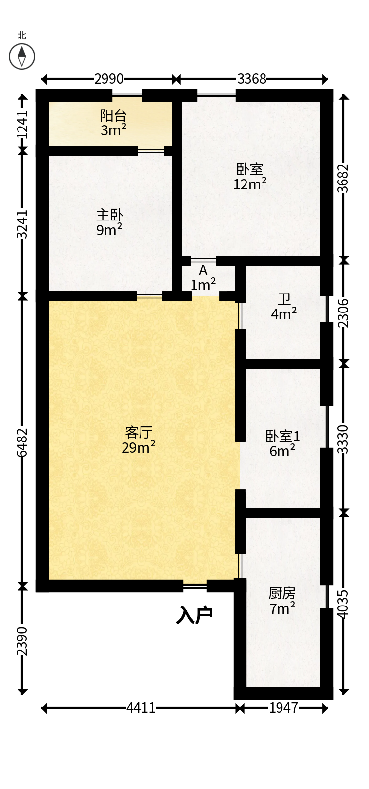 昊天大厦  3室1厅1卫   88.00万户型图