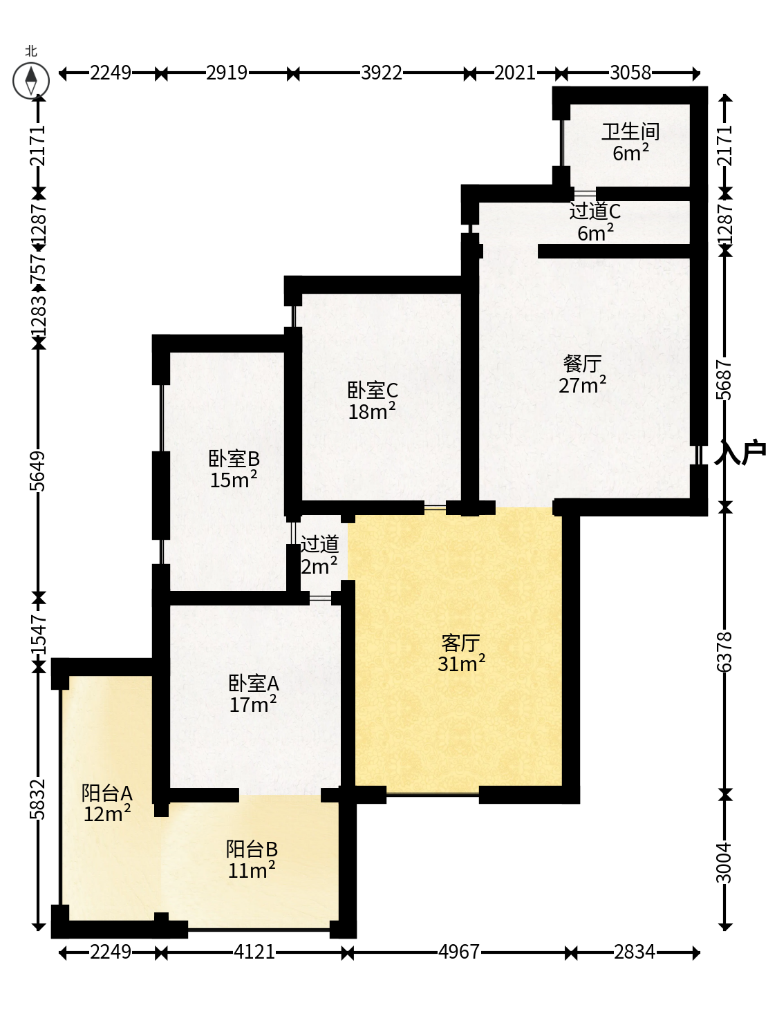都市阳光大厦  3室2厅1卫   115.00万户型图