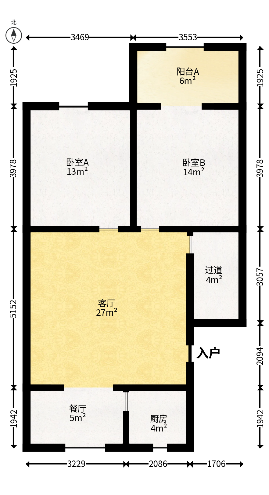 中意花苑  2室2厅1卫   40.00万户型图