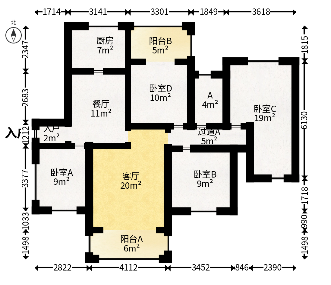 武广新都汇（新都华府二期）  4室2厅2卫   95.00万户型图