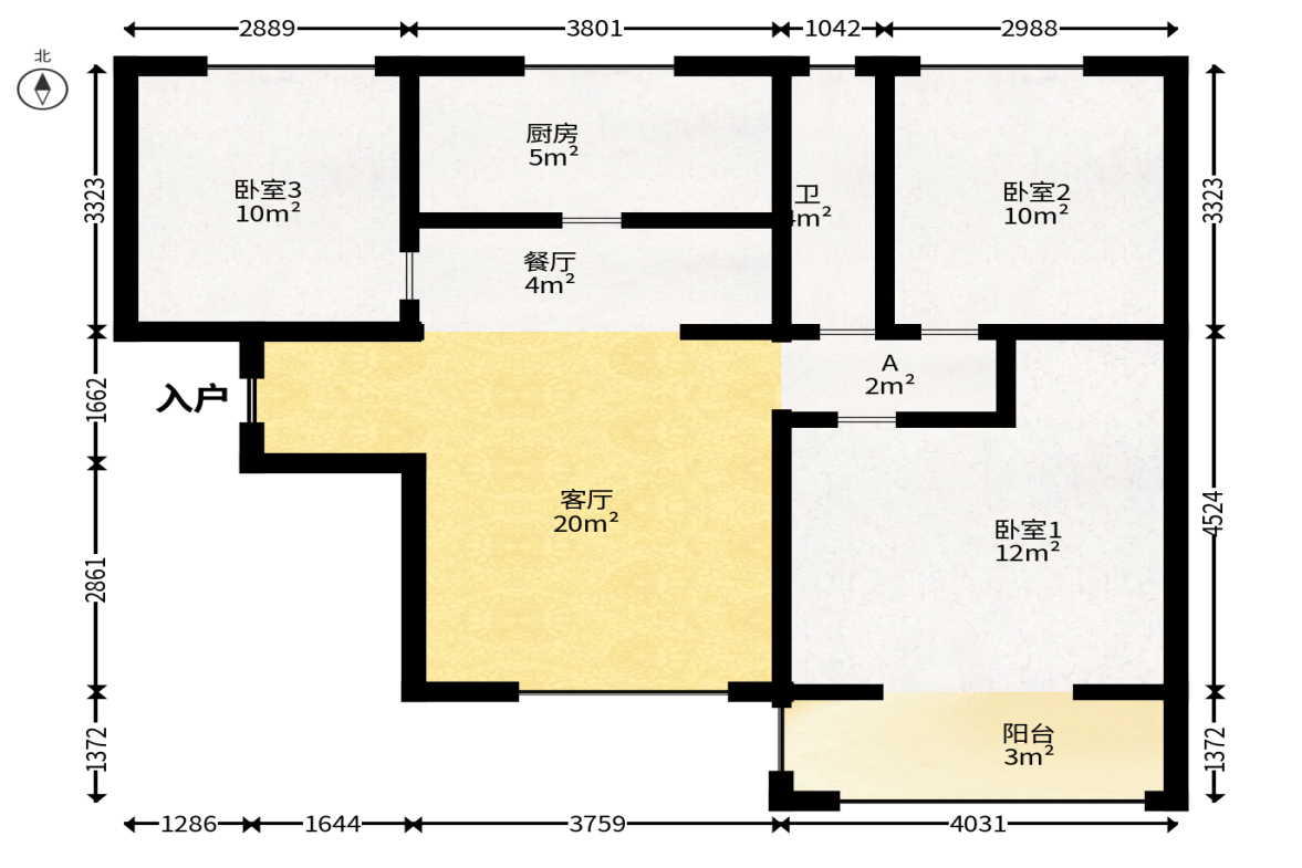 荣盛花语书苑  3室2厅1卫   90.00万户型图