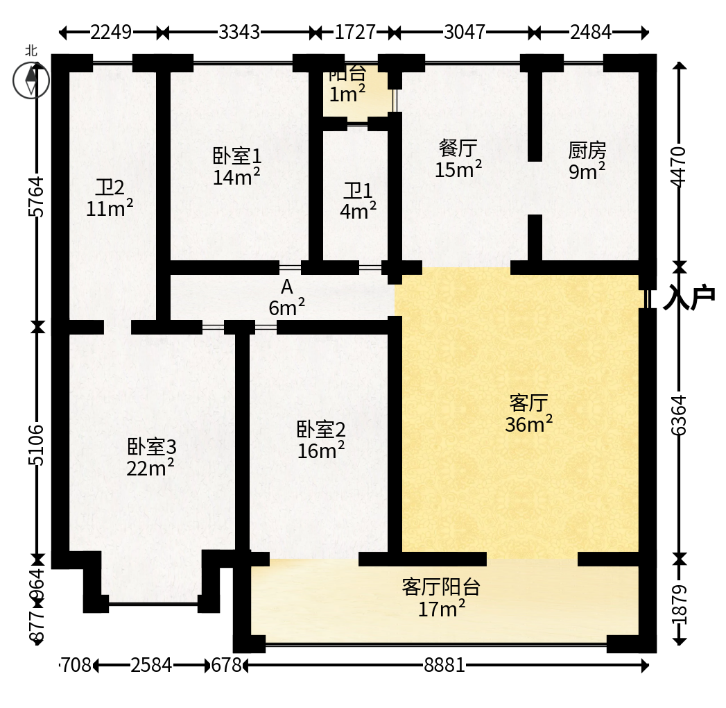 阳光嘉园  3室2厅2卫   170.00万户型图