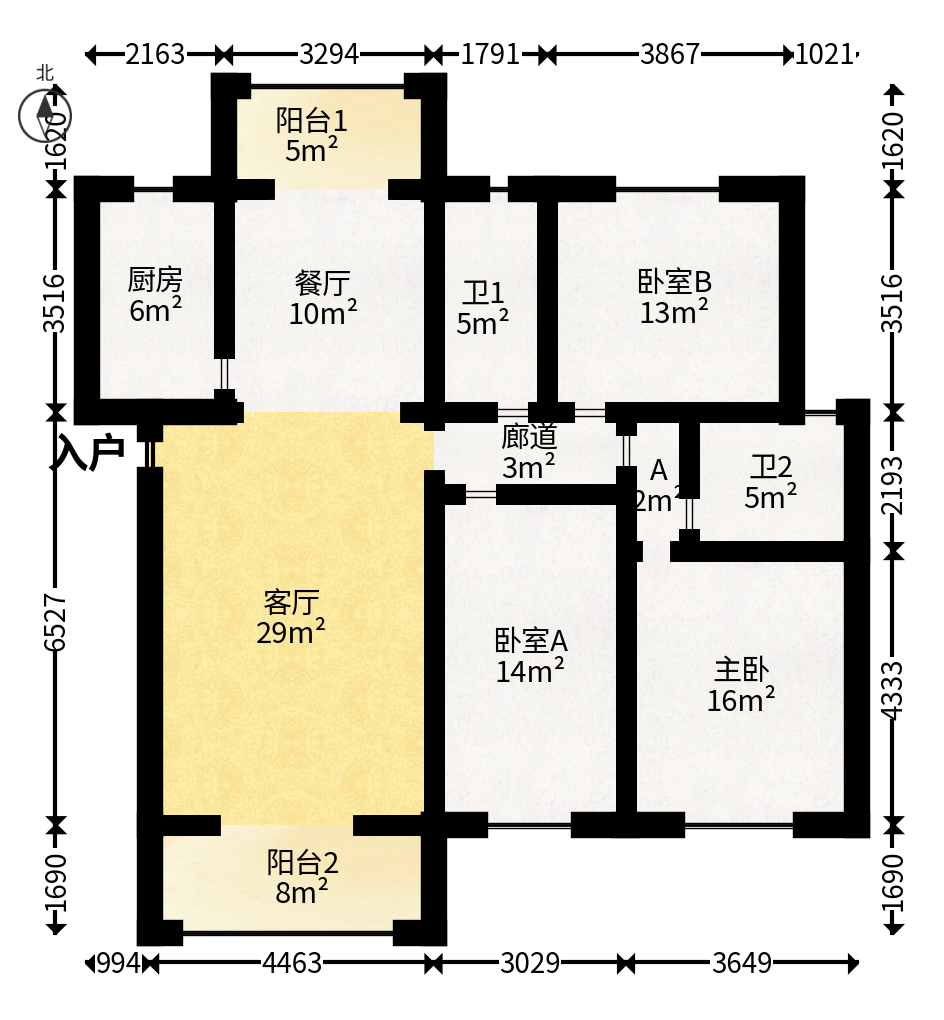枫华府第  3室2厅2卫   69.00万户型图