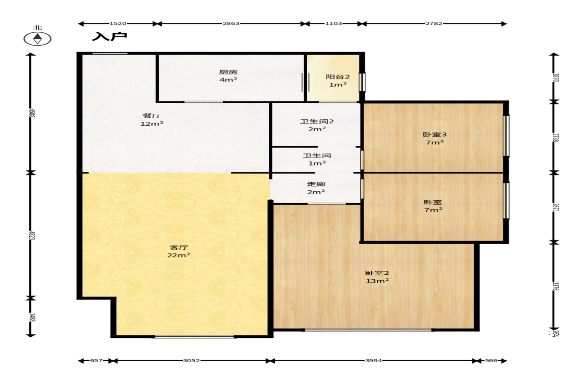 辉宏橄榄城  3室2厅1卫    65.0万户型图