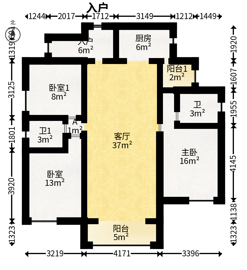 圆梦完美生活  3室2厅2卫   75.00万户型图