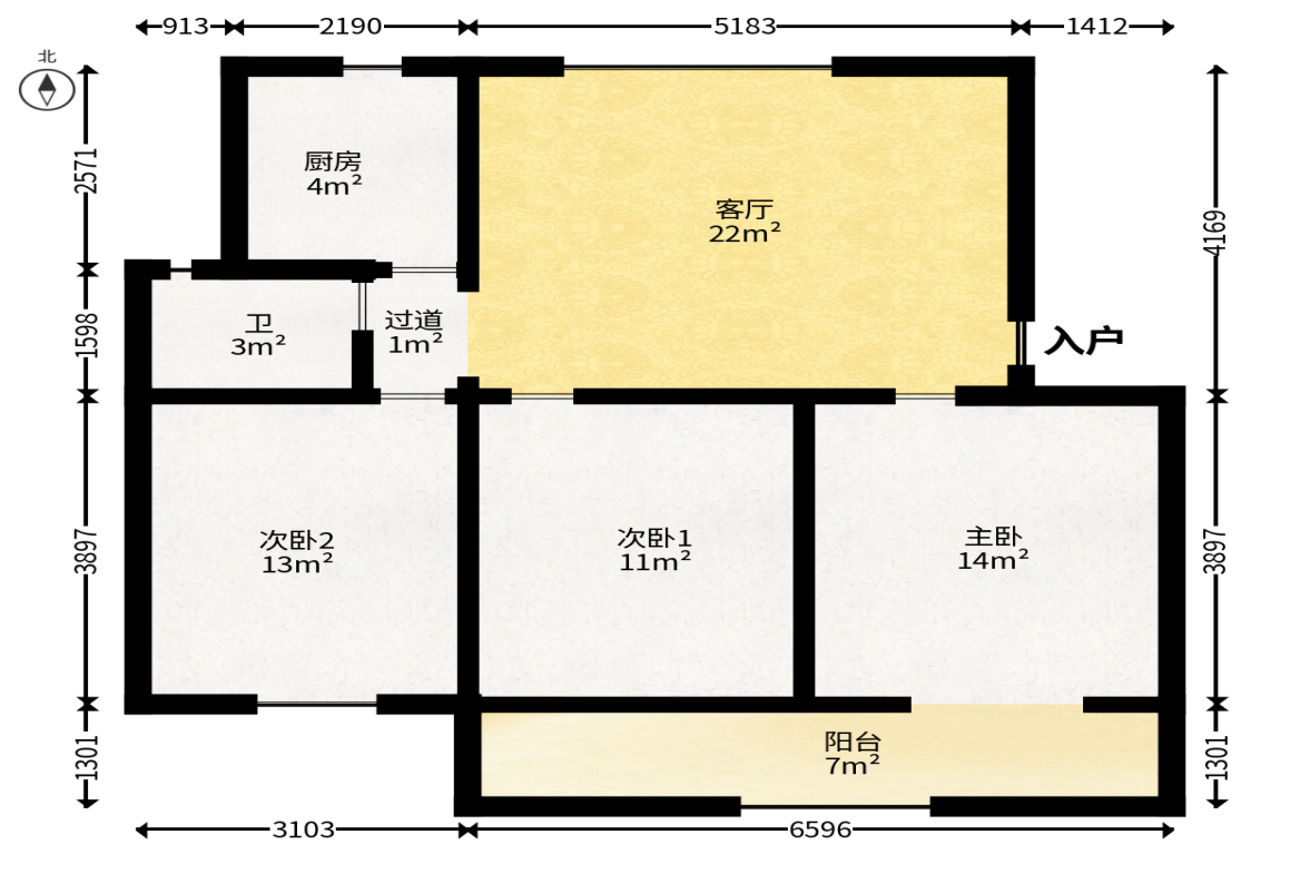 人造板厂宿舍（新河北堤1号）  3室1厅1卫   65.00万户型图