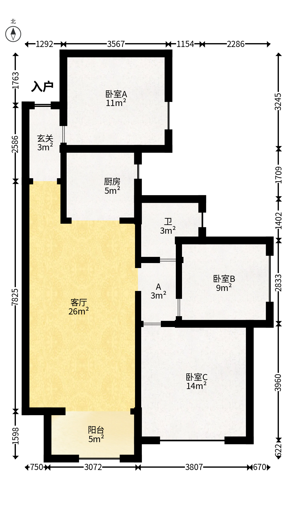 维一星城原山苑  3室2厅1卫   80.00万户型图